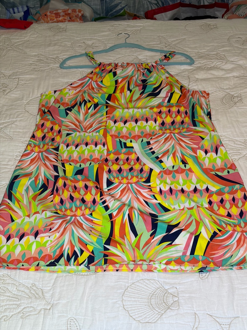 NWOT Crown & Ivy Colorful Tropical Pineapple Print Halter Style Sundress. XL - Picture 7 of 8